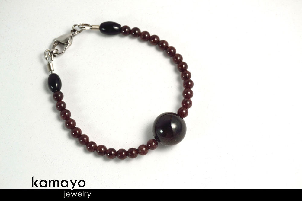 RED GARNET BRACELET - Dark Pyrope Centerpiece and Natural Deep Red Beads