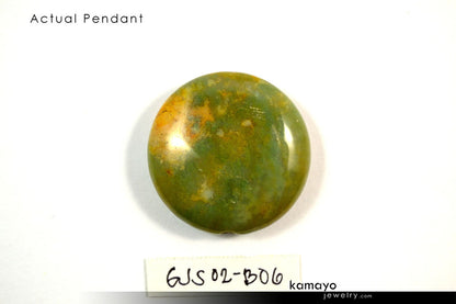 GREEN MOSS AGATE NECKLACE - Coin Pendant and Round Beads
