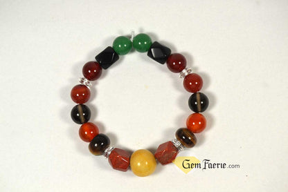 ENERGY BRACELET - Carnelian, Tiger Eye, Red Agate, Red Jasper, Clear Quartz, Yellow Jade, Green Aventurine, Smoky Quartz & Obsidian