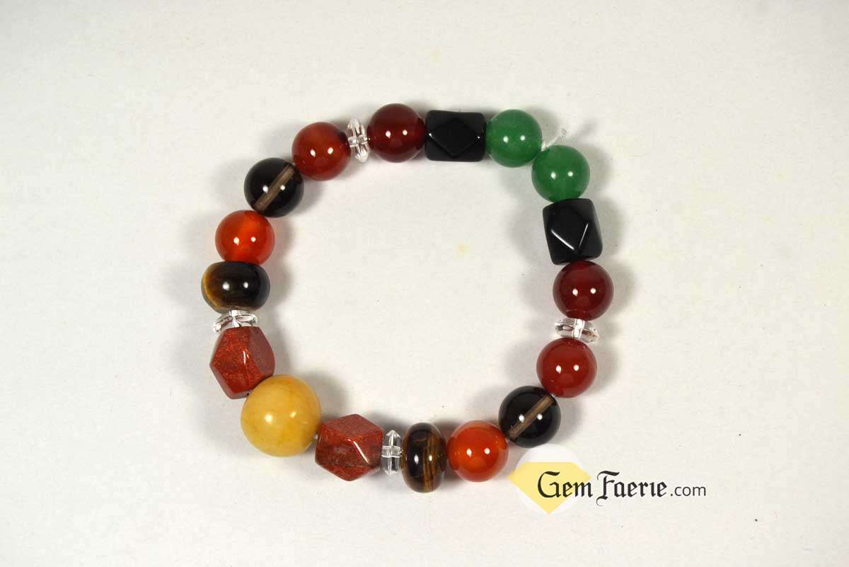 ENERGY BRACELET - Carnelian, Tiger Eye, Red Agate, Red Jasper, Clear Quartz, Yellow Jade, Green Aventurine, Smoky Quartz & Obsidian