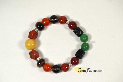 ENERGY BRACELET - Carnelian, Tiger Eye, Red Agate, Red Jasper, Clear Quartz, Yellow Jade, Green Aventurine, Smoky Quartz & Obsidian