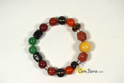 ENERGY BRACELET - Carnelian, Tiger Eye, Red Agate, Red Jasper, Clear Quartz, Yellow Jade, Green Aventurine, Smoky Quartz & Obsidian
