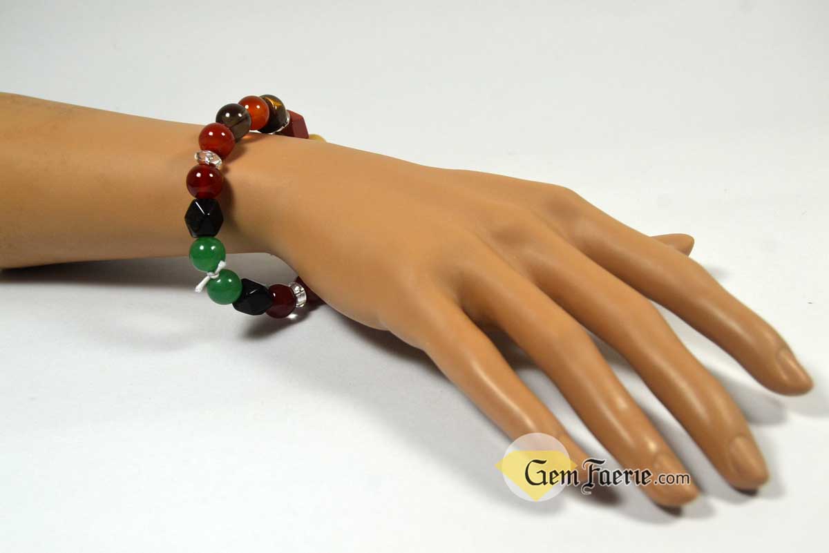 ENERGY BRACELET - Carnelian, Tiger Eye, Red Agate, Red Jasper, Clear Quartz, Yellow Jade, Green Aventurine, Smoky Quartz & Obsidian