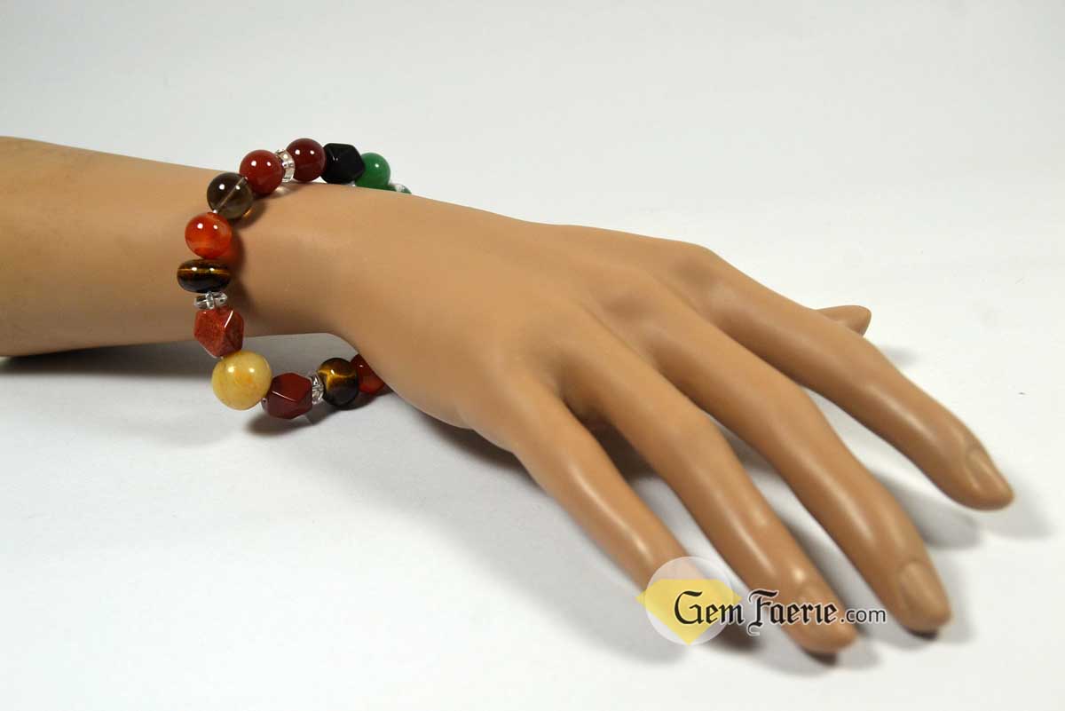 ENERGY BRACELET - Carnelian, Tiger Eye, Red Agate, Red Jasper, Clear Quartz, Yellow Jade, Green Aventurine, Smoky Quartz & Obsidian