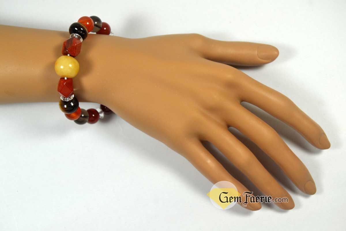 ENERGY BRACELET - Carnelian, Tiger Eye, Red Agate, Red Jasper, Clear Quartz, Yellow Jade, Green Aventurine, Smoky Quartz & Obsidian