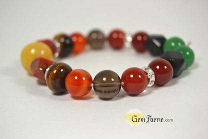 ENERGY BRACELET - Carnelian, Tiger Eye, Red Agate, Red Jasper, Clear Quartz, Yellow Jade, Green Aventurine, Smoky Quartz & Obsidian