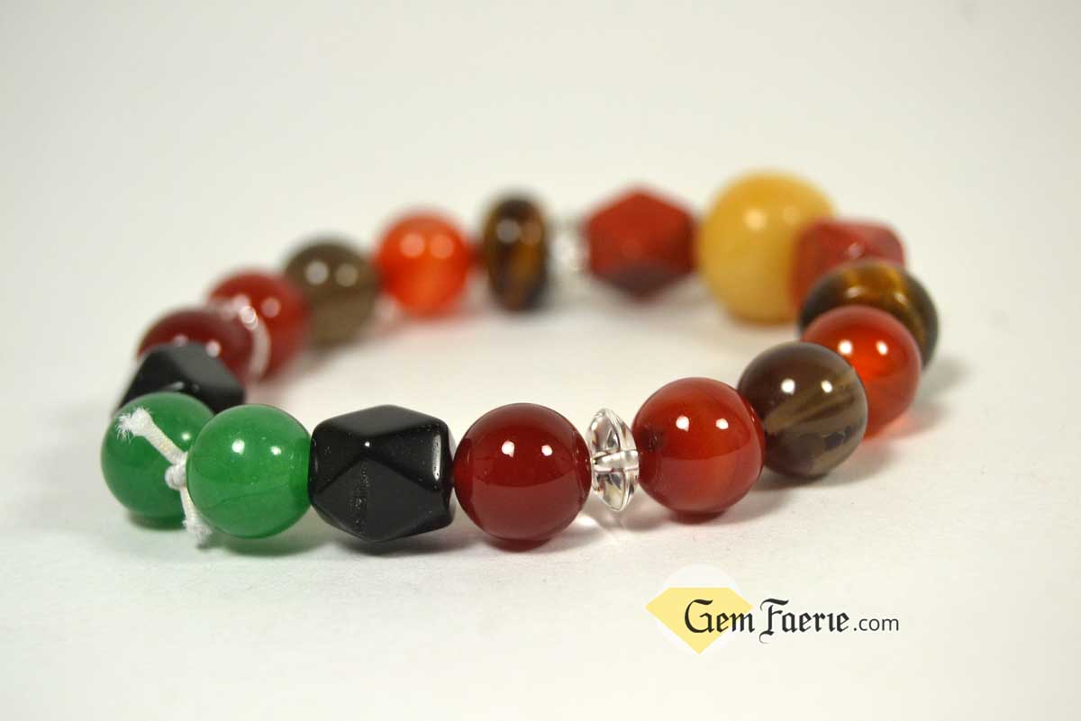 ENERGY BRACELET - Carnelian, Tiger Eye, Red Agate, Red Jasper, Clear Quartz, Yellow Jade, Green Aventurine, Smoky Quartz & Obsidian