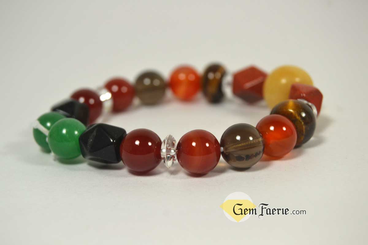 ENERGY BRACELET - Carnelian, Tiger Eye, Red Agate, Red Jasper, Clear Quartz, Yellow Jade, Green Aventurine, Smoky Quartz & Obsidian
