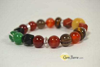 ENERGY BRACELET - Carnelian, Tiger Eye, Red Agate, Red Jasper, Clear Quartz, Yellow Jade, Green Aventurine, Smoky Quartz & Obsidian