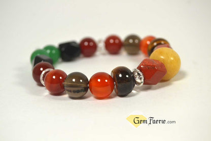 ENERGY BRACELET - Carnelian, Tiger Eye, Red Agate, Red Jasper, Clear Quartz, Yellow Jade, Green Aventurine, Smoky Quartz & Obsidian