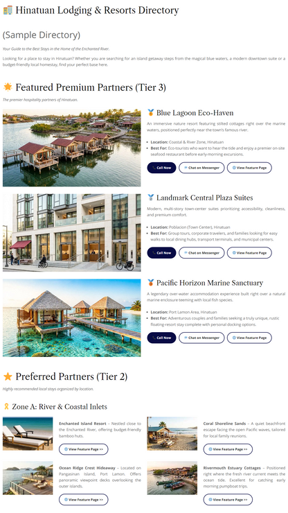 Hinatuan Resorts & Lodging Houses Premium Directory Listing & Custom 'Mini-Website'