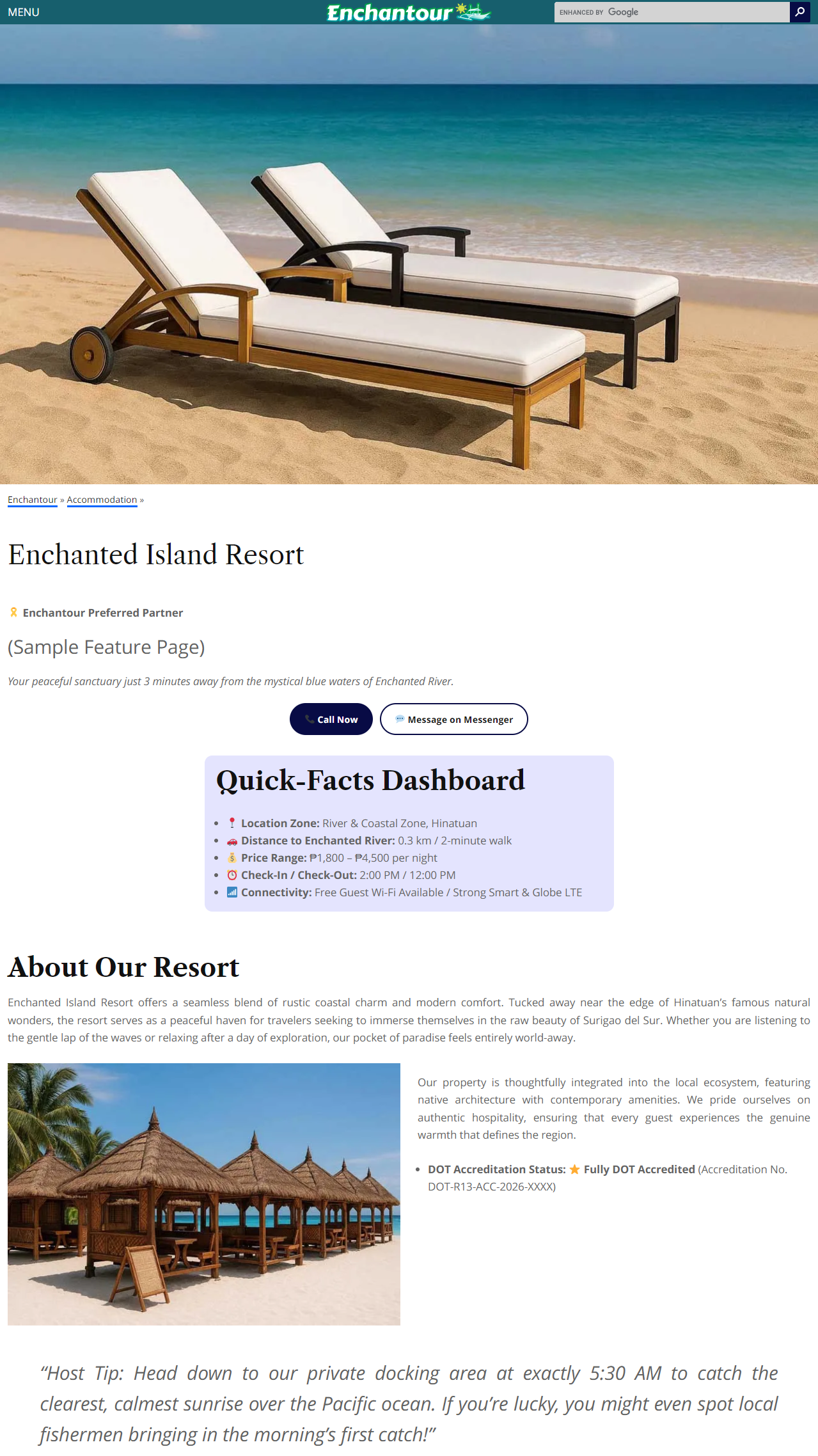 Hinatuan Resorts & Lodging Houses Premium Directory Listing & Custom 'Mini-Website'