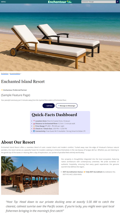 Hinatuan Resorts & Lodging Houses Premium Directory Listing & Custom 'Mini-Website'