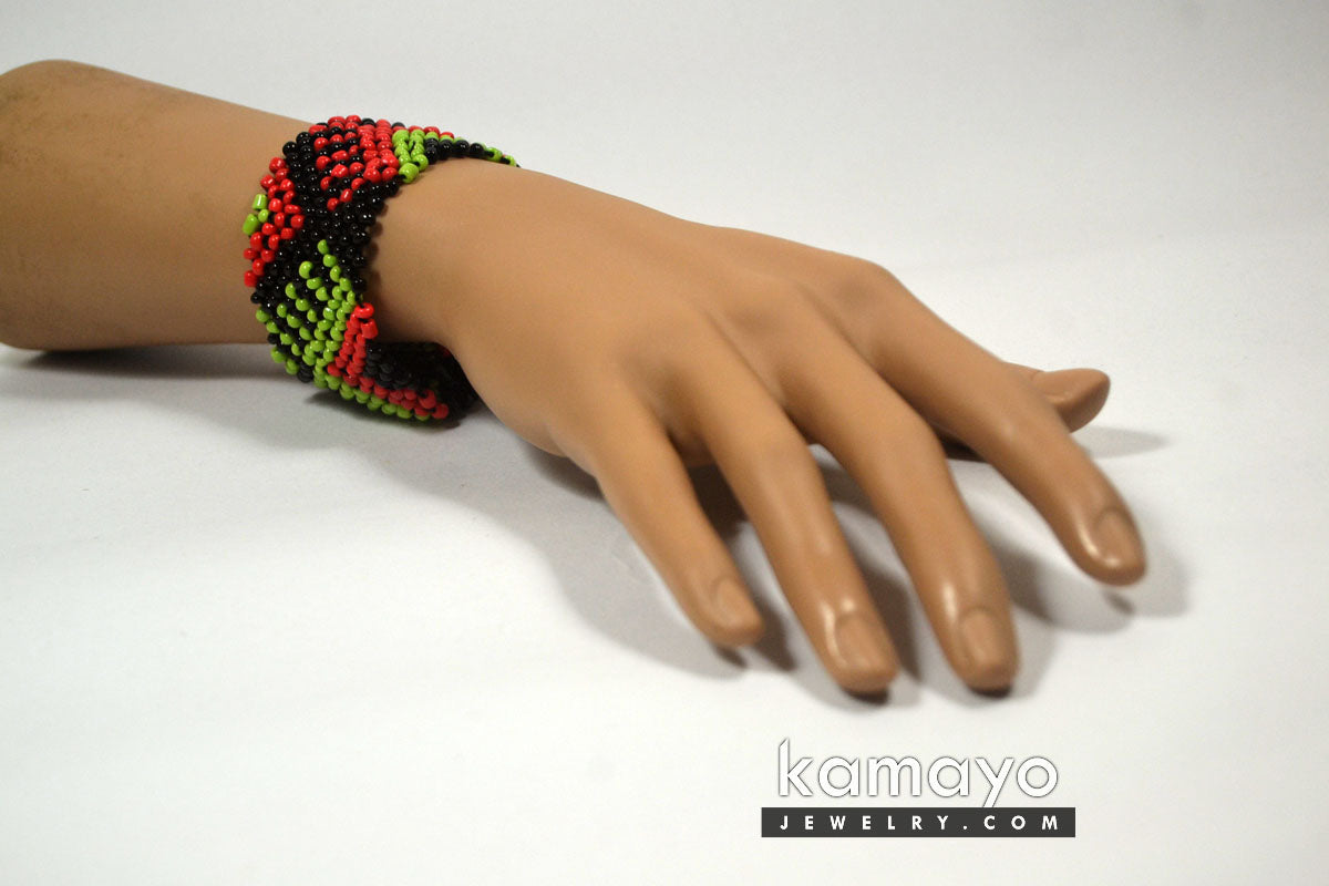 Red, Green & Black Beads Bracelet