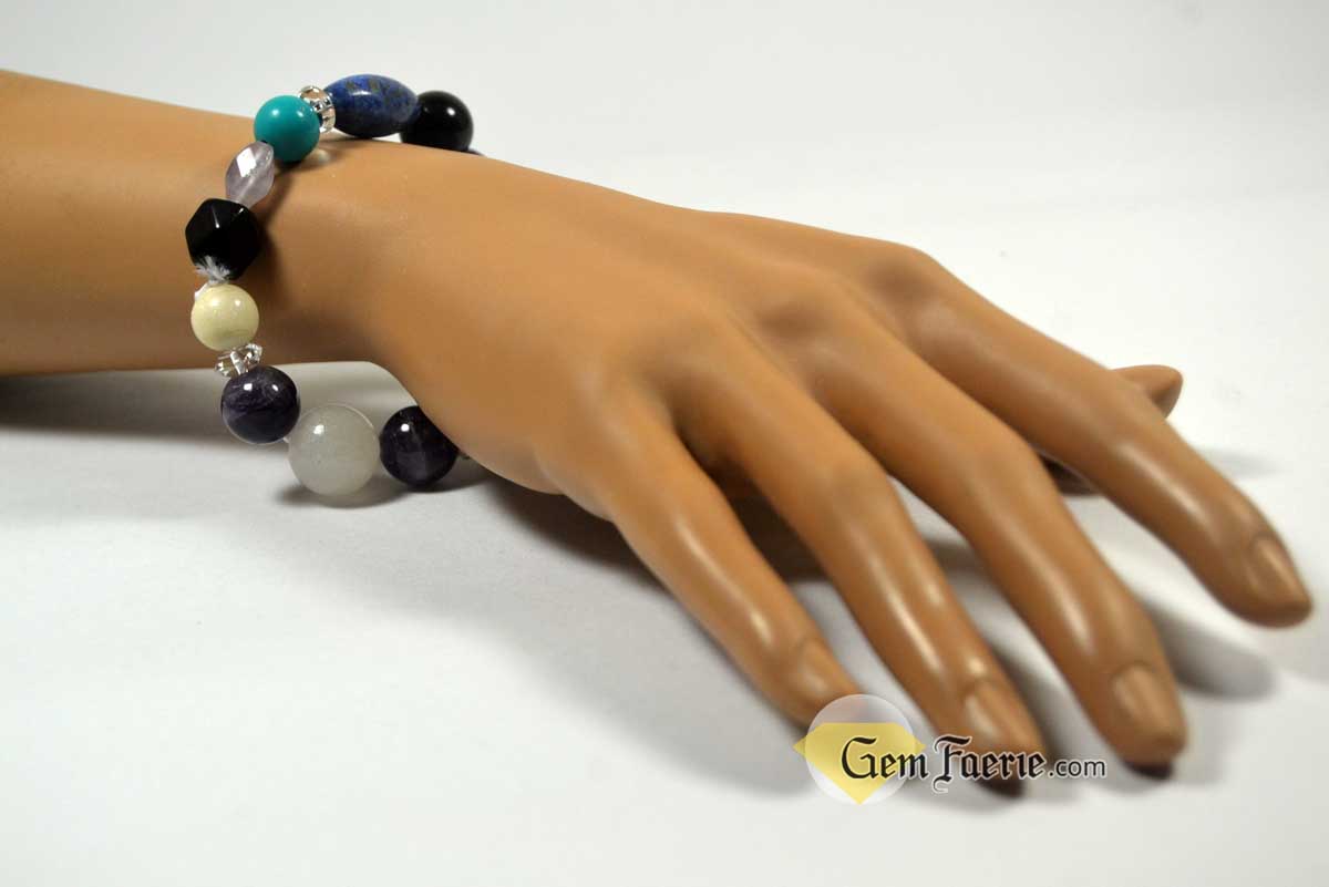 SPIRITUAL BRACELET - Amethyst, Clear Quartz, Lapis Lazuli, Moonstone, Turquoise, White Jade & Obsidian