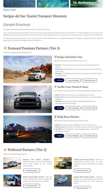 Surigao del Sur Transport 'Mini-Website' & Premium Directory Listing