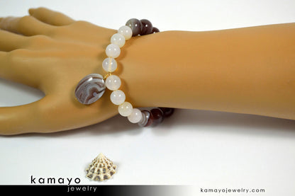 BOTSWANA AGATE BRACELET - Grey Botswana Agate Pendant and Round Beads