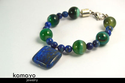 LIBRA BRACELET - Lapis Lazuli Pendant and Green Agate Beads
