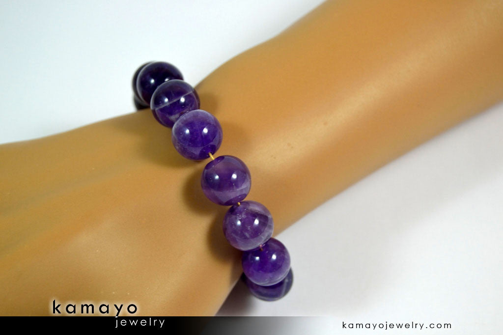 CHEVRON AMETHYST BRACELET - Large Round Natural Banded Amethyst Beads
