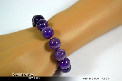 CHEVRON AMETHYST BRACELET - Large Round Natural Banded Amethyst Beads