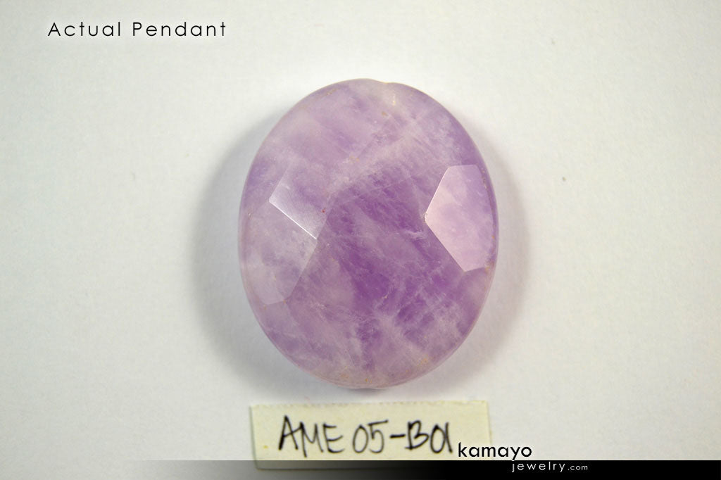 LAVENDER AMETHYST NECKLACE - Faceted Oval Pendant and Round Beads