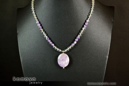 PISCES NECKLACE - Lavender Amethyst Pendant and Clear Quartz Beads
