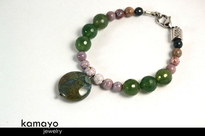 AQUARIUS BRACELET - Green Moss Agate Pendant and Mookaite Jasper Beads
