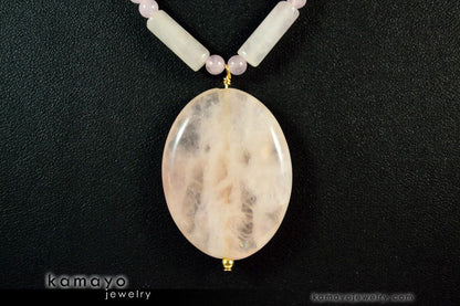 ROSE QUARTZ NECKLACE - Large Oval Pendant and Natural Beads