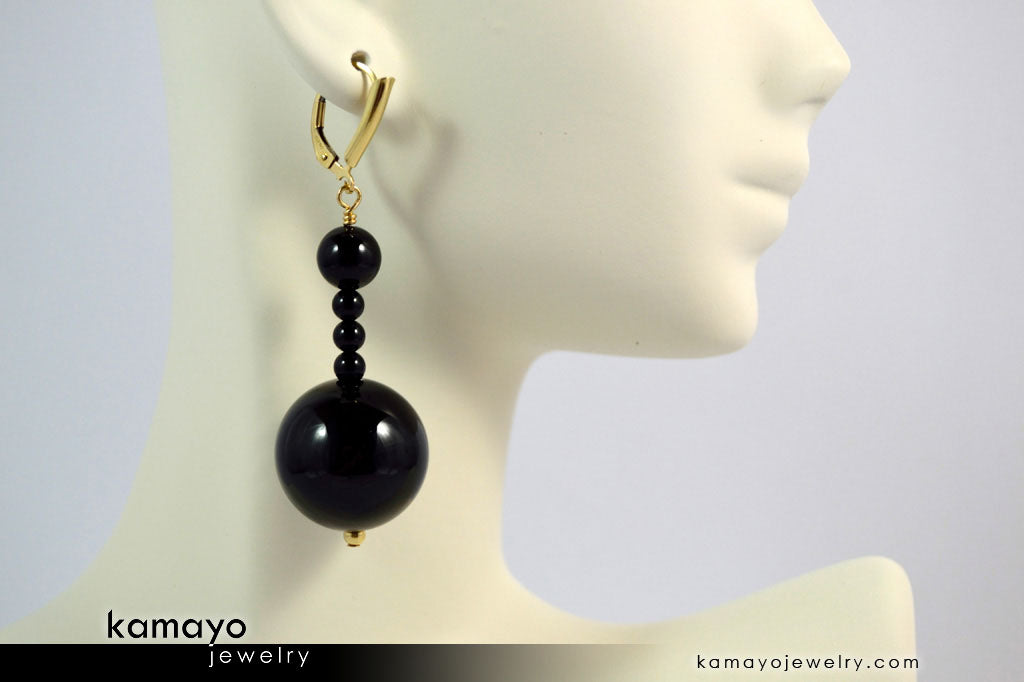 BLACK ONYX EARRINGS - Beaded Dangle Ear Rings for Women