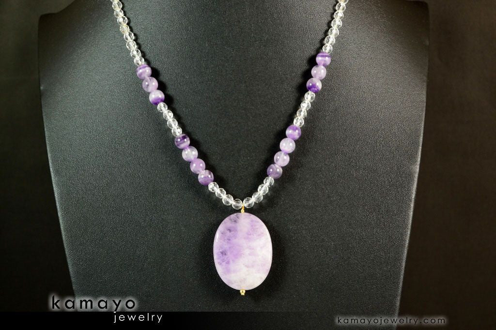 PISCES NECKLACE - Large Lavender Amethyst Pendant and Clear Quartz Beads