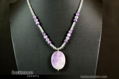 PISCES NECKLACE - Large Lavender Amethyst Pendant and Clear Quartz Beads