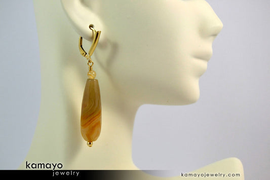 YELLOW AGATE EARRINGS - Long Drop Ear Rings for Women