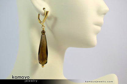 SMOKY QUARTZ EARRINGS - Long Drop Ear Rings for Women