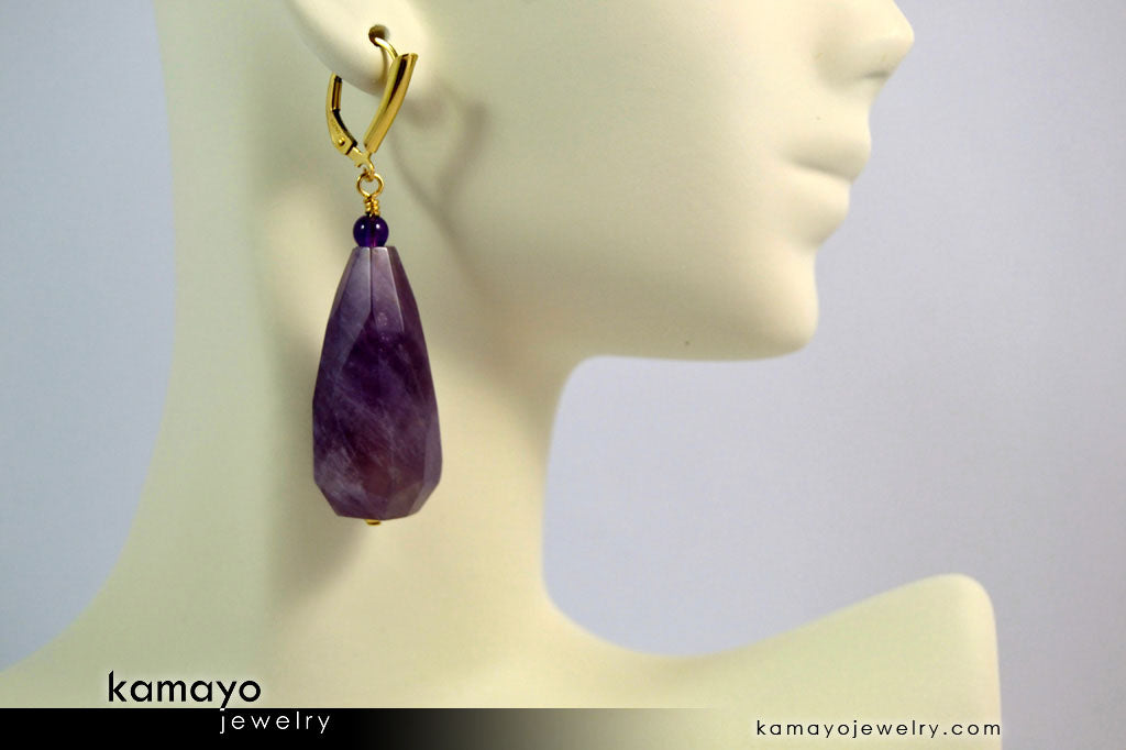 AMETHYST EARRINGS - Large Drop Ear Rings for Women