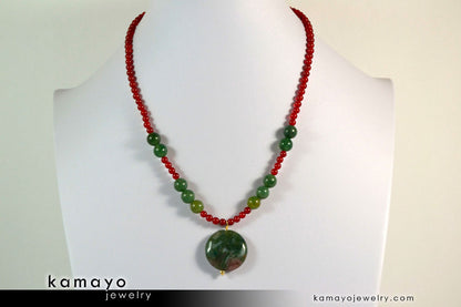 VIRGO NECKLACE - Moss Agate Pendant and Sard Beads