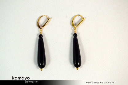 BLACK ONYX EARRINGS - Long Drop Ear Rings for Women