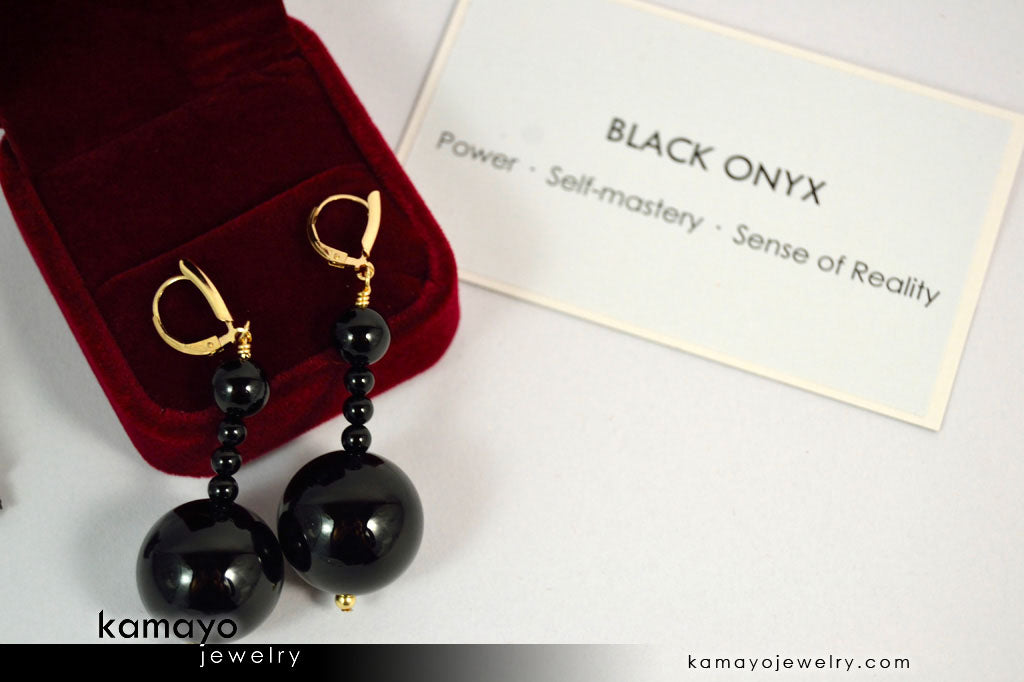 BLACK ONYX EARRINGS - Beaded Dangle Ear Rings for Women
