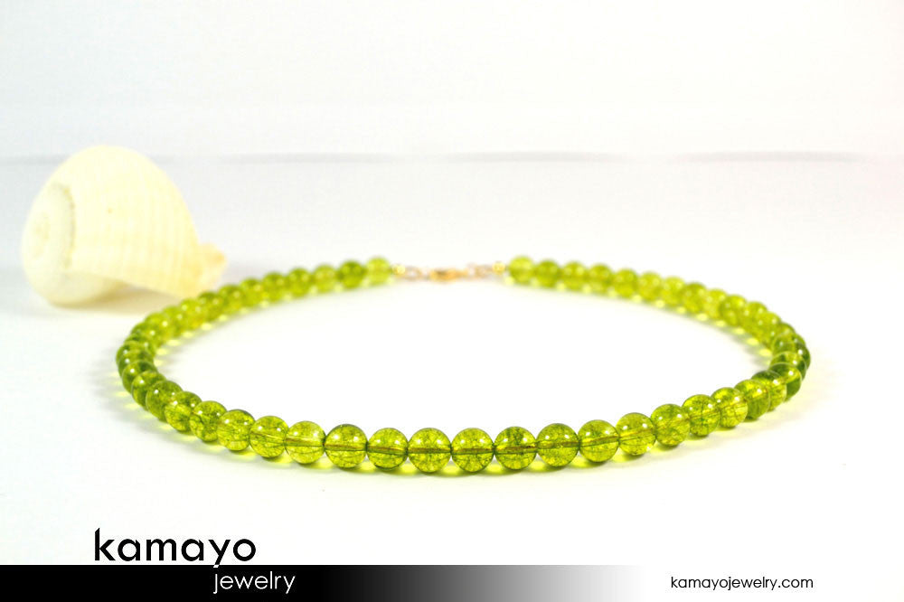 OLIVE QUARTZ NECKLACE - Men's Choker or Princess Necklace for Women