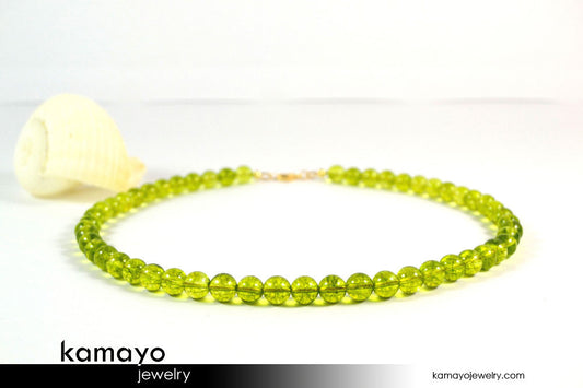 OLIVE QUARTZ NECKLACE - Men's Choker or Princess Necklace for Women