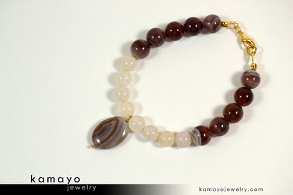 BOTSWANA AGATE BRACELET - Grey Botswana Agate Pendant and Round Beads