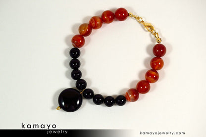 LEO BRACELET - Black Onyx Pendant and Sardonyx Beads
