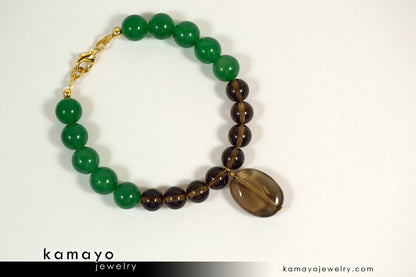 LIBRA BRACELET - Smoky Quartz Pendant and Green Aventurine Beads