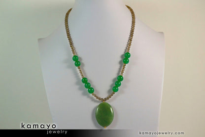 LIBRA NECKLACE - Large Green Aventurine Pendant and Smoky Quartz Beads