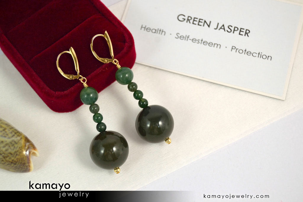 GREEN JASPER EARRINGS - Beaded Dangle Ear Rings for Women