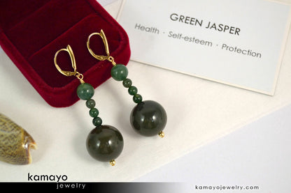 GREEN JASPER EARRINGS - Beaded Dangle Ear Rings for Women