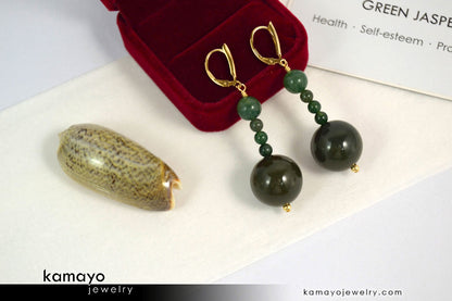 GREEN JASPER EARRINGS - Beaded Dangle Ear Rings for Women
