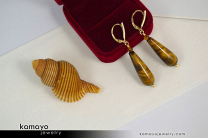 TIGER EYE EARRINGS - Long Drop Ear Rings for Women