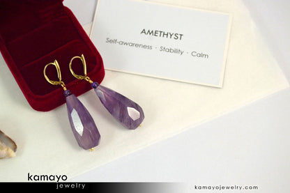 AMETHYST EARRINGS - Large Drop Ear Rings for Women
