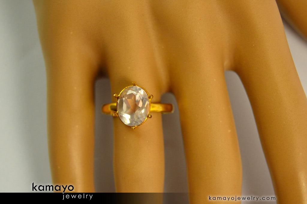 ROSE QUARTZ RING - 10x8mm-large Rose Quartz Ring for Women