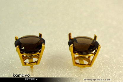 SMOKY QUARTZ EARRINGS - 10mm Smoky Quartz Stud Ear Tops